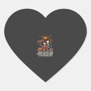 Funny Book Lover Halloween Skeleton Library Design Heart Sticker
