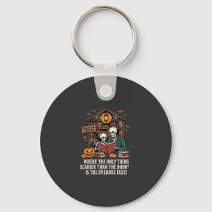 Funny Book Lover Halloween Skeleton Library Design Key Ring