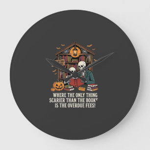 Funny Book Lover Halloween Skeleton Library Design Large Clock