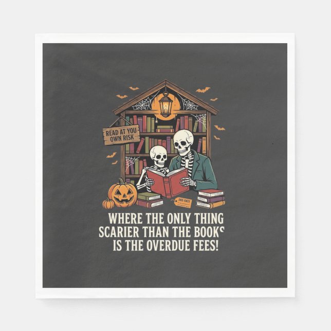 Funny Book Lover Halloween Skeleton Library Design Napkin (Front)