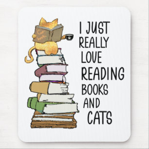 Funny Book Lover Kitty Reading Bookworm Cute Cat Mouse Mat