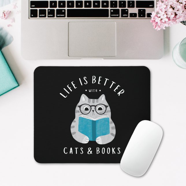 Funny Book Lover Reading Cat Mouse Mat (Creator Uploaded)
