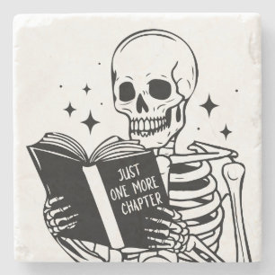 Funny Book Lover Saying Reading Skeleton Stone Coaster