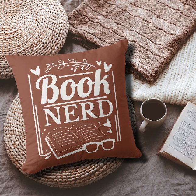 Funny Book Nerd Quote Terracotta Throw Pillow (Creator Uploaded)