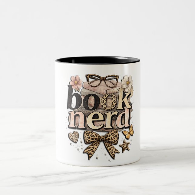 Funny Book Nerd Two-Tone Coffee Mug (Center)