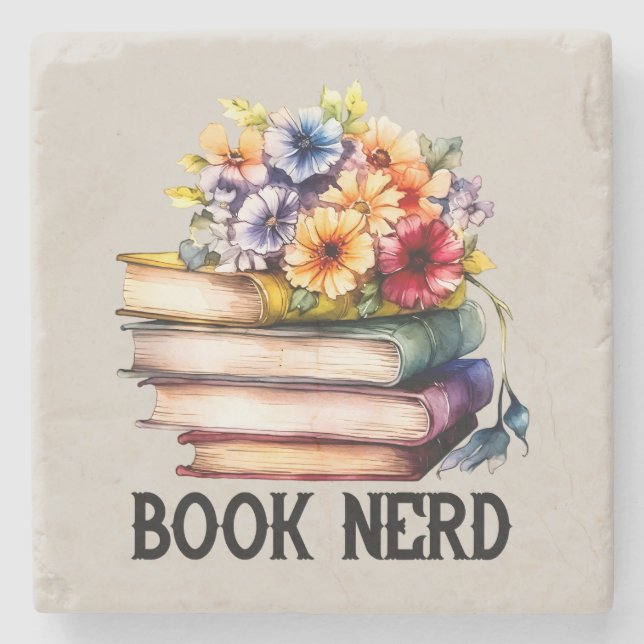 Funny book nerd word art  stone coaster (Front)