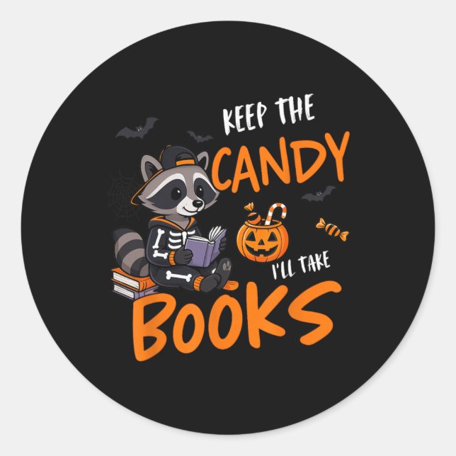 Funny Book Reader Halloween Reading Bookworm Racco Classic Round Sticker (Front)