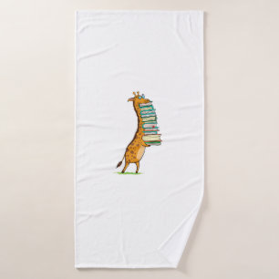 Funny Book Reading Giraffe I Love My Library Bath Towel