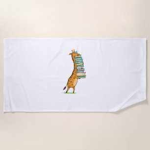 Funny Book Reading Giraffe I Love My Library   Beach Towel