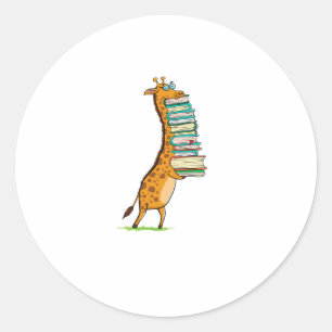 Funny Book Reading Giraffe I Love My Library Classic Round Sticker