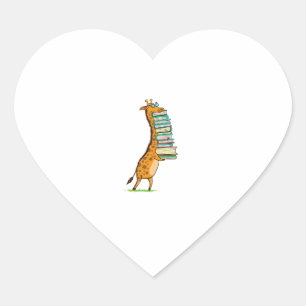 Funny Book Reading Giraffe I Love My Library   Heart Sticker