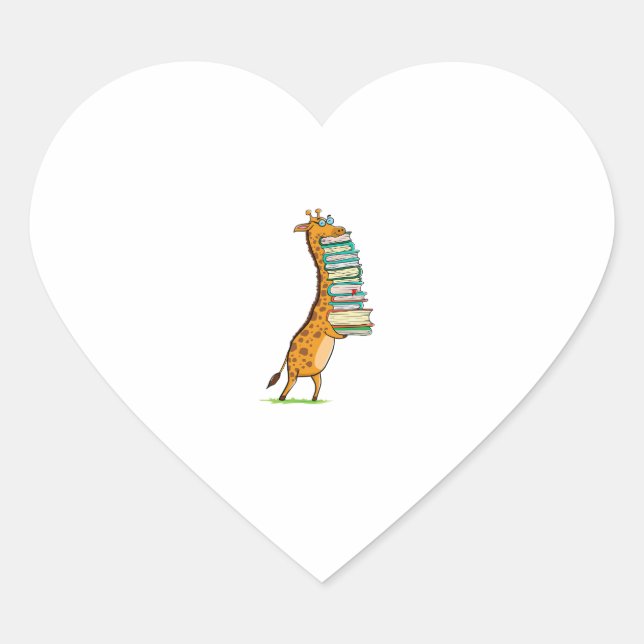 Funny Book Reading Giraffe I Love My Library   Heart Sticker (Front)