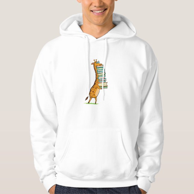 Funny Book Reading Giraffe I Love My Library   Hoodie (Front)