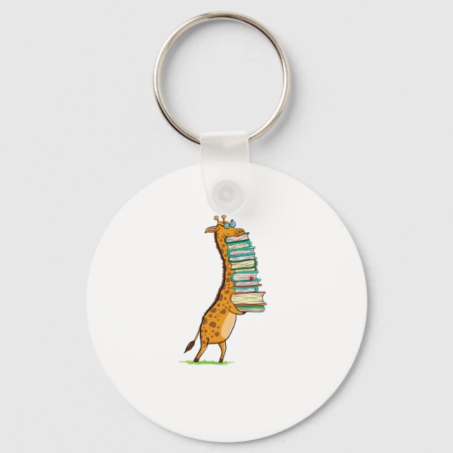Funny Book Reading Giraffe I Love My Library   Key Ring (Front)