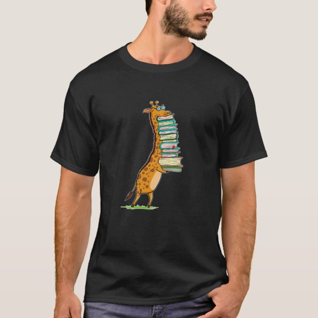Funny Book Reading Giraffe I Love My Library Long  T-Shirt (Front)