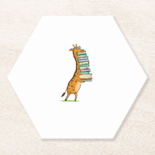 Funny Book Reading Giraffe I Love My Library   Paper Coaster