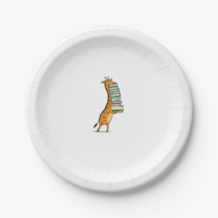 Funny Book Reading Giraffe I Love My Library Paper Plate
