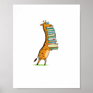Funny Book Reading Giraffe I Love My Library   Poster