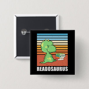 Funny Book Readosaurus Dinosaur Reading Dino Retro 15 Cm Square Badge
