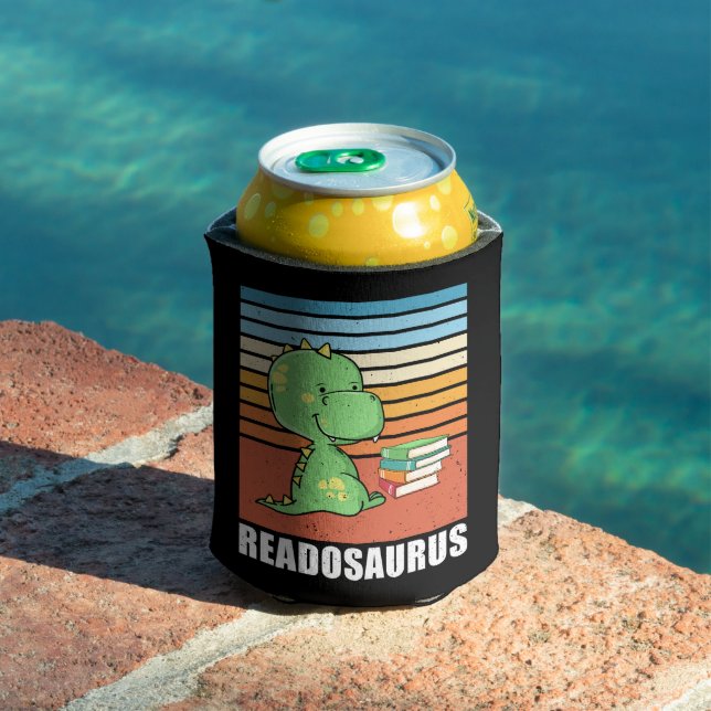 Funny Book Readosaurus Dinosaur Reading Dino Retro Can Cooler (In Situ Pool)