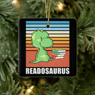 Funny Book Readosaurus Dinosaur Reading Dino Retro Ceramic Ornament