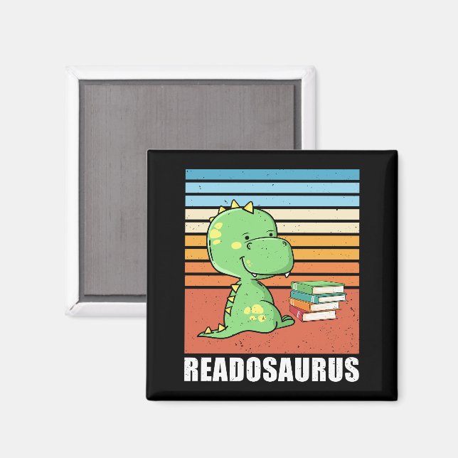 Funny Book Readosaurus Dinosaur Reading Dino Retro Magnet (Front/Back)