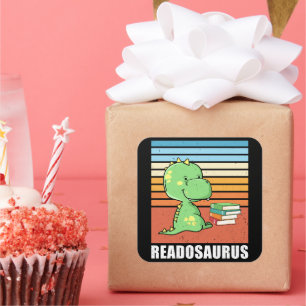 Funny Book Readosaurus Dinosaur Reading Dino Retro Square Sticker