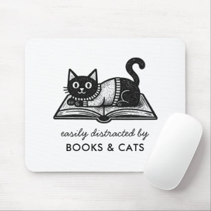 Funny Bookish Black Cat Book Lover Saying Mouse Mat