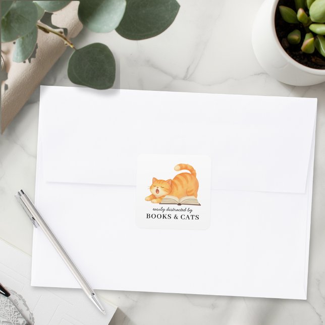 Funny Bookish Ginger Cat Funny Book Lover Saying Square Sticker (Creator Uploaded)