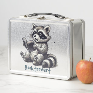 Funny Booktrovert Racoon Snack & Study Metal Lunch Box