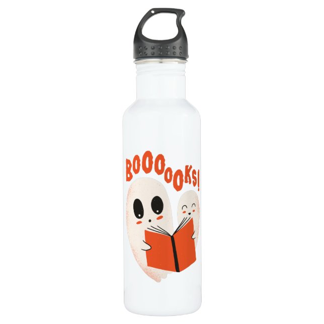 Funny Bookworm Ghost Halloween Costume Boooooks 710 Ml Water Bottle (Front)