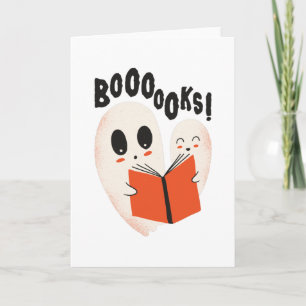 Funny Bookworm Ghost Halloween Costume Boooooks Card
