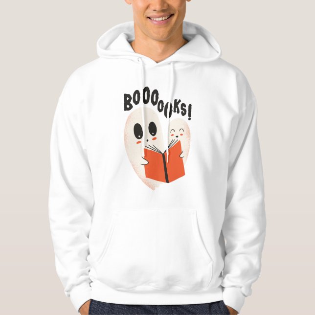 Funny Bookworm Ghost Halloween Costume Boooooks Hoodie (Front)