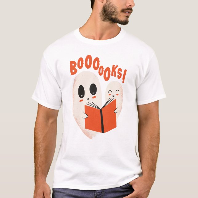 Funny Bookworm Ghost Halloween Costume Boooooks T-Shirt (Front)