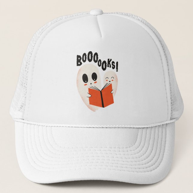 Funny Bookworm Ghost Halloween Costume Boooooks Trucker Hat (Front)