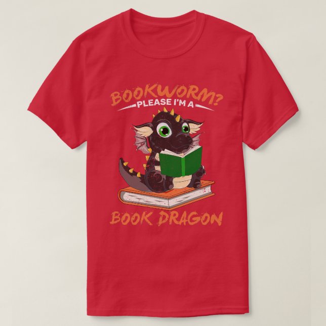 Funny Bookworm Reading Magical Creature Book Drago T-Shirt (Design Front)