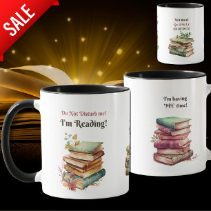 Funny Bookworm's Sanctuary Mug Illustrated Books  
