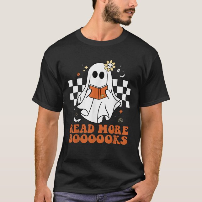 Funny Booooks Ghost Read More Books Cute Teacher H T-Shirt (Front)