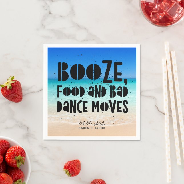 Funny Booze Food Bad Dance Moves Beach Wedding Napkin (Insitu)