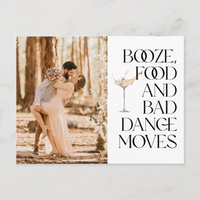 Funny Booze Food Bad Dance Moves Save the Date Postcard (Front)
