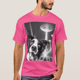 Funny Border Collie Alien Ufo Taking A Selfie Dog  T-Shirt