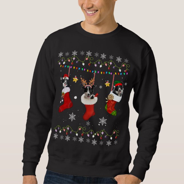 Funny Border Collie Christmas Socks Lights Gift Do Sweatshirt (Front)