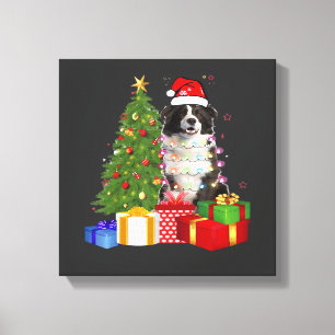 Funny Border Collie Christmas Tree Merry Christmas Canvas Print