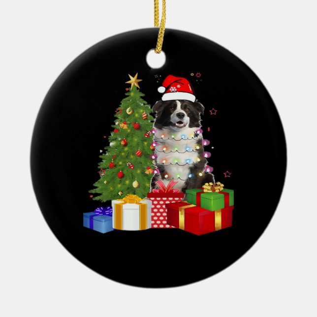 Funny Border Collie Christmas Tree Merry Christmas Ceramic Tree Decoration (Front)
