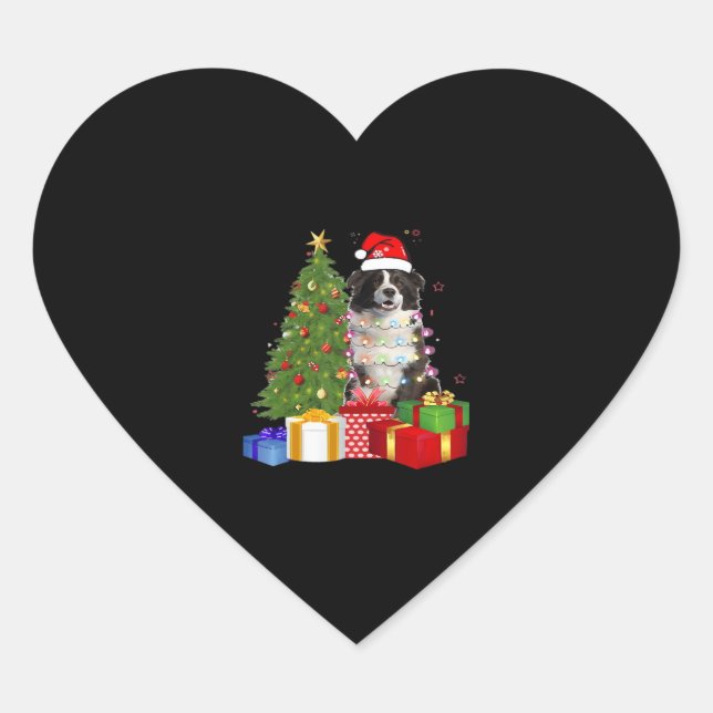 Funny Border Collie Christmas Tree Merry Christmas Heart Sticker (Front)