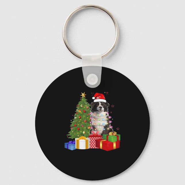 Funny Border Collie Christmas Tree Merry Christmas Key Ring (Front)