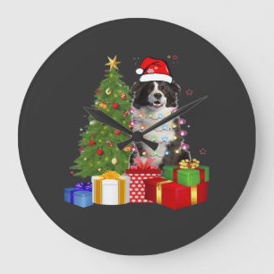 Funny Border Collie Christmas Tree Merry Christmas Large Clock