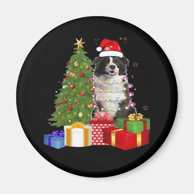 Funny Border Collie Christmas Tree Merry Christmas Magnet (Front)