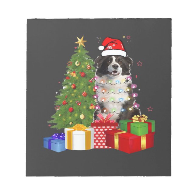 Funny Border Collie Christmas Tree Merry Christmas Notepad (Front)