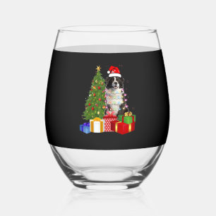 Funny Border Collie Christmas Tree Merry Christmas Stemless Wine Glass